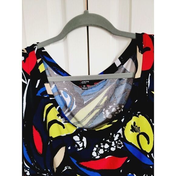 Premise 3X Top Multicolor Abstract Art Asymmetrical Sides Stretch Slinky 3/4 Slv - Picture 3 of 8